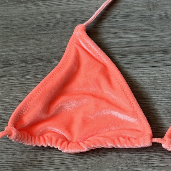 Orange coral velvet string top with high waist bottom set. - Picture 12 of 16